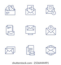Mail icons set. Thin Line style, editable stroke. coupons, email, email marketing, file, mail.