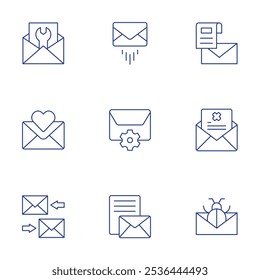 Mail icons set. Thin Line style, editable stroke. email, emails, letter, mail, newsletter, rejected, virus.