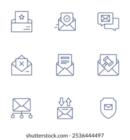 Conjunto de iconos de correo. Estilo de línea delgada, trazo editable. confirmación, correo electrónico, correos electrónicos, boletín, rechazo, correo de Web.