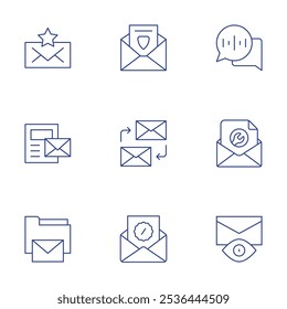 Mail icons set. Thin Line style, editable stroke. audio message, email, email marketing, folder, mail.