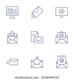Mail icons set. Thin Line style, editable stroke. at, email, email marketing, express, mail.