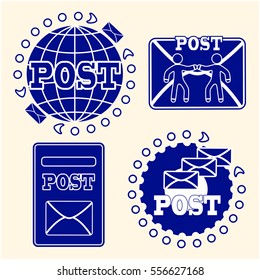 Mail icons set. Vector illustration. The concept of delivery of letters and post attributes.
