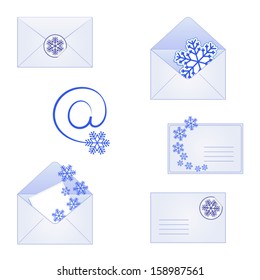 Mail icons with snowflakes for winter and Christmas