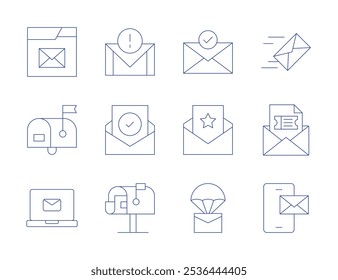 Mail icons. Thin Line style, editable stroke. email, postbox, letter, marketing, mail, mailbox, sms, invitation, success.