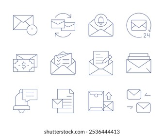 Mail icons. Thin Line style, editable stroke. correspondence, email, envelope, mail, notification, salary.
