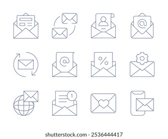 Mail icons. Thin Line style, editable stroke. conversation, email, envelope, mail, newsletter, response, worldwide.