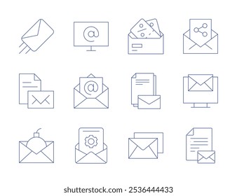Mail icons. Thin Line style, editable stroke. at, email, coupons, email marketing, file, mail.