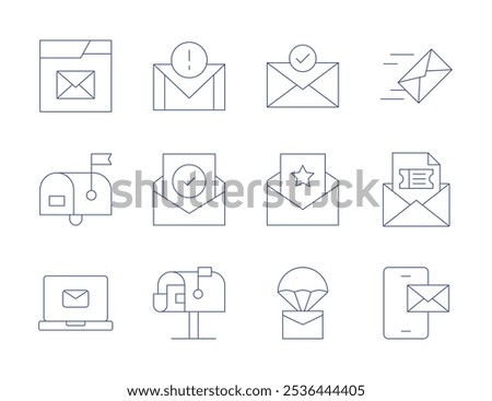 Mail icons. Thin Line style, editable stroke. email, postbox, letter, marketing, mail, mailbox, sms, invitation, success.