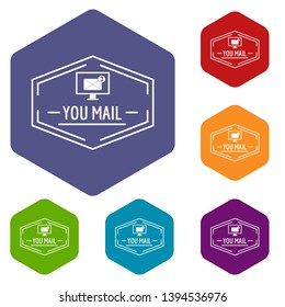 Mail icons vector colorful hexahedron set collection isolated on white 