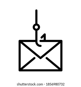 Icono de robo de identidad de correo. Correo con gancho. Vector de línea. Aislar sobre fondo blanco.