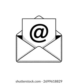 Ilustración de correo que representa un sobre abierto con diseño de símbolo de correo electrónico