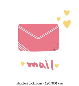 Mail illustration with text. Hand drawn vector isolated on white background