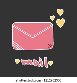 Mail illustration with text. Hand drawn vector on black backdrop