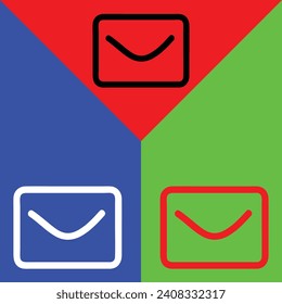Mail inbox app Vector Icon, Outline style, isolated on Red, Green and Blue Background.