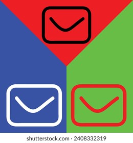 Mail inbox app Vector Icon, Outline style, isolated on Red, Green and Blue Background.