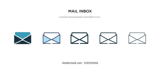 mail inbox icon in different style vector illustration. two colored and black mail inbox vector icons designed in filled, outline, line and stroke style can be used for web, mobile, ui