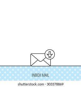 Mail inbox icon. Email message sign. Download arrow symbol. Circles seamless pattern. Background with icon. Vector