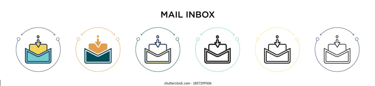 Mail inbox icon in filled, thin line, outline and stroke style. Vector illustration of two colored and black mail inbox vector icons designs can be used for mobile, ui, web