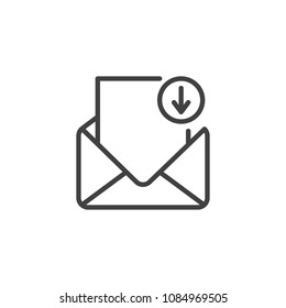 Mail inbox outline icon. linear style sign for mobile concept and web design. Email message with download arrow simple line vector icon. Symbol, logo illustration. Pixel perfect vector graphics