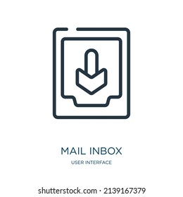 mail inbox thin line icon. mail, letter linear icons from user interface concept isolated outline sign. Vector illustration symbol element for web design and apps.