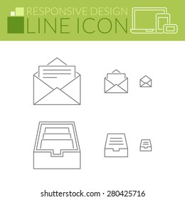 Mail and inbox. Thin line icons. Responsive design for all devices.