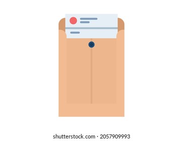 Correo dentro del sobre marrón. Ilustración plana simple.