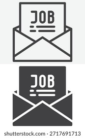 Correo con oferta de trabajo diferente conjunto de iconos de estilo. Línea, contorno y símbolo de Vector sólido con trazo editable. Icono de oferta de trabajo para reclutamiento, contratación y aceptación.