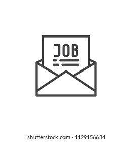 Mail With Job Offer Outline Icon. Linear Style Sign For Mobile Concept And Web Design. Open Envelope With Job Letter Simple Line Vector Icon. Symbol, Logo Illustration. Pixel Perfect Vector Graphics