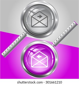 mail left arrow. Vector magnifying glass.