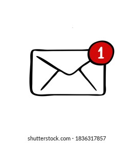 Mail letter doodle logo icon sign symbol One message came Hand drawn Children's cartoon cute design style Abstract design Fashion print clothes apparel greeting invitation card flyer banner poster