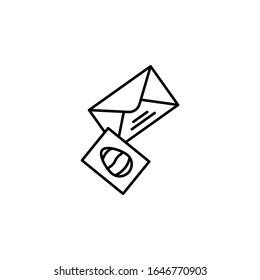 correo, carta, icono de línea de huevo sobre fondo blanco