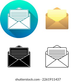 Icono de sobre de carta conjunto de sombra diagonal plana, color, silueta blanco-negro, símbolo de logotipo de arte de línea aislado en fondo blanco