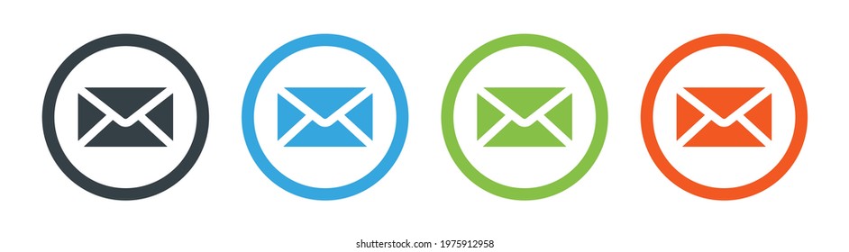 Mail, letter, envelope icon in various colors. Vector illustration.