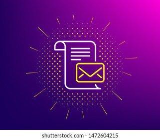 Mail letter line icon. Halftone pattern. Read Message correspondence sign. E-mail symbol. Gradient background. Mail letter line icon. Yellow halftone pattern. Vector