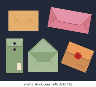 Concepto de oficina de saludo de tarjeta postal de papel de carta de correo. Ilustración de Diseño gráfico plano de Vector