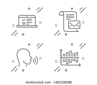 Mail letter, Web lectures and Human sing line icons set. Diagram chart sign. Read e-mail, Online test, Talk. Presentation graph. Education set. Line mail letter outline icon. Vector