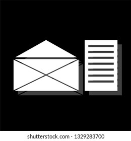 Mail letter. White flat simple icon with shadow