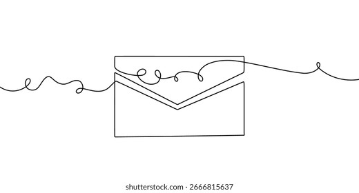 Mail-Linie kontinuierliche Kunst ein Symbol E-Mail-Brief Vektor Papier Nachricht. Line Art kontinuierliche Skizze Newsletter Umriss Kontakt Flugzeug Illustration Business Single doodle Pfeil Reise Reise senden Fliege Post.