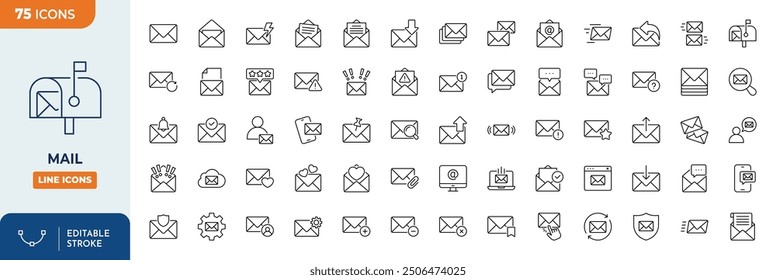 Mail Line Editable Icons set.	