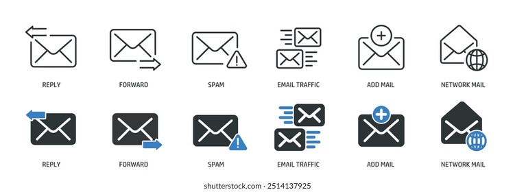 Mail line and glyph solid icons collection. Minimal icon and symbol series vector illustration