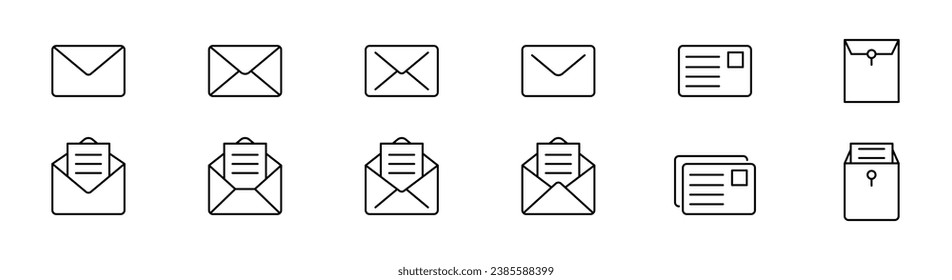 Icono de línea de correo. Conjunto de iconos sobre. Icono de correo. Sobre de correo electrónico. Firma de correo. Trazo editable. Ilustración vectorial.