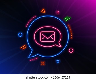 Mail line icon. Neon laser lights. Messenger communication sign. E-mail symbol. Glow laser speech bubble. Neon lights chat bubble. Banner badge with messenger icon. Vector