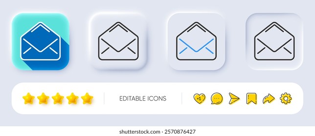 Mail line icon. Neumorphic, Flat shadow, 3d buttons. Message correspondence sign. E-mail symbol. Line mail icon. Social media icons. Vector