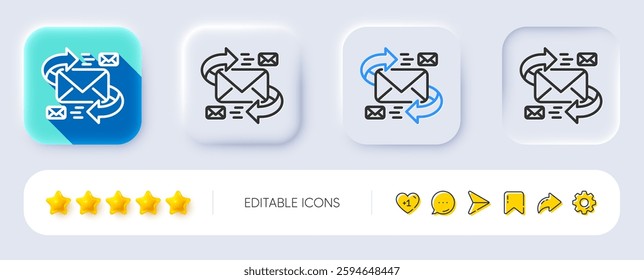 Mail line icon. Neumorphic, Flat shadow, 3d buttons. Communication by letters symbol. E-mail chat sign. Line e-Mail icon. Social media icons. Vector