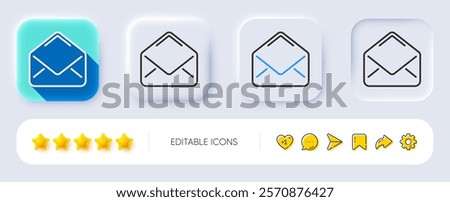 Mail line icon. Neumorphic, Flat shadow, 3d buttons. Message correspondence sign. E-mail symbol. Line mail icon. Social media icons. Vector