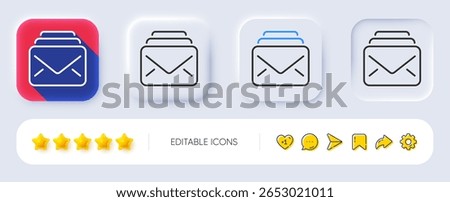 Mail line icon. Neumorphic, Flat shadow, 3d buttons. New Messages correspondence sign. E-mail symbol. Line mail icon. Social media icons. Vector
