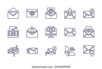 Conjunto de iconos de línea de correo. Trazo editable. Ilustración vectorial. Contiene correo electrónico, correo, gmail, correo anónimo, sobre, spam, archivos y carpetas, enviados, notificación por correo electrónico, enviar correo.