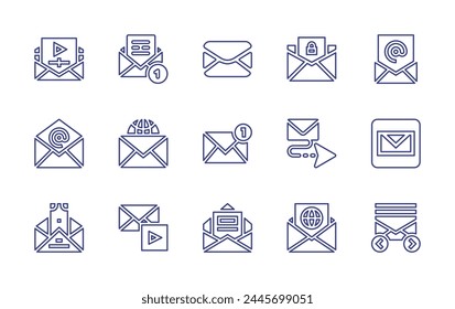 Mail line icon set. Editable stroke. Vector illustration. Containing email, mail, message, notification, newsletter, email marketing, mail list.