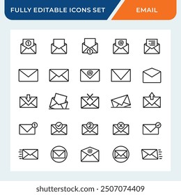 Conjunto de iconos de línea de correo electrónico. colección de símbolos de correo electrónico con trazo editable.