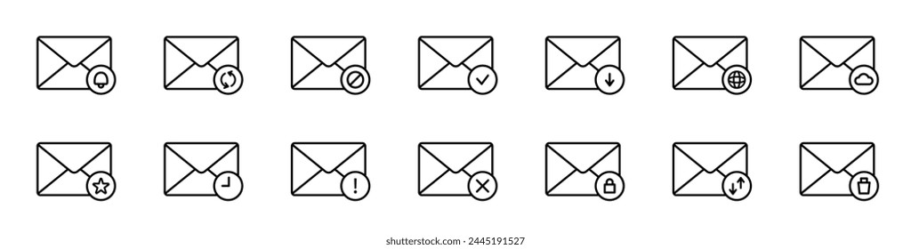 Conjunto de iconos de línea de correo. Estado de sobre de correo con trazo editable. Vector de sobre de Estado de correo electrónico